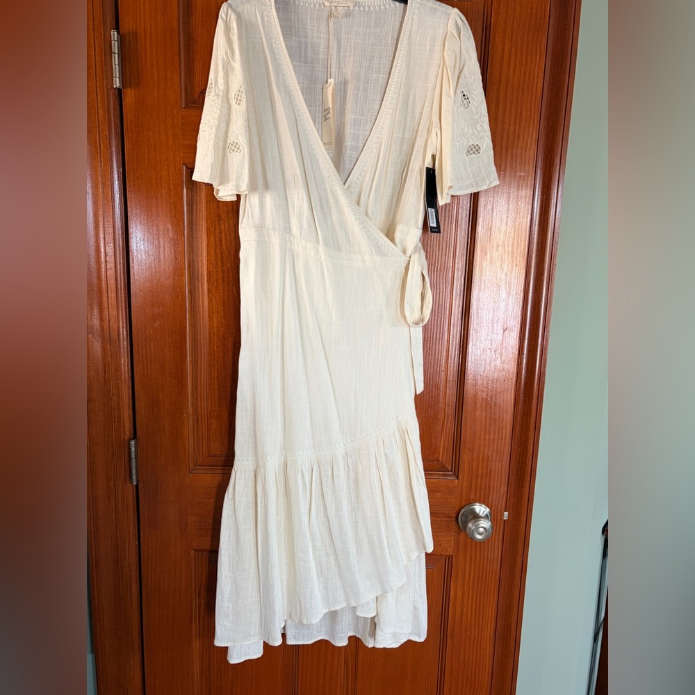lovestitch Cream Wrap Midi Dress with Tie Waist